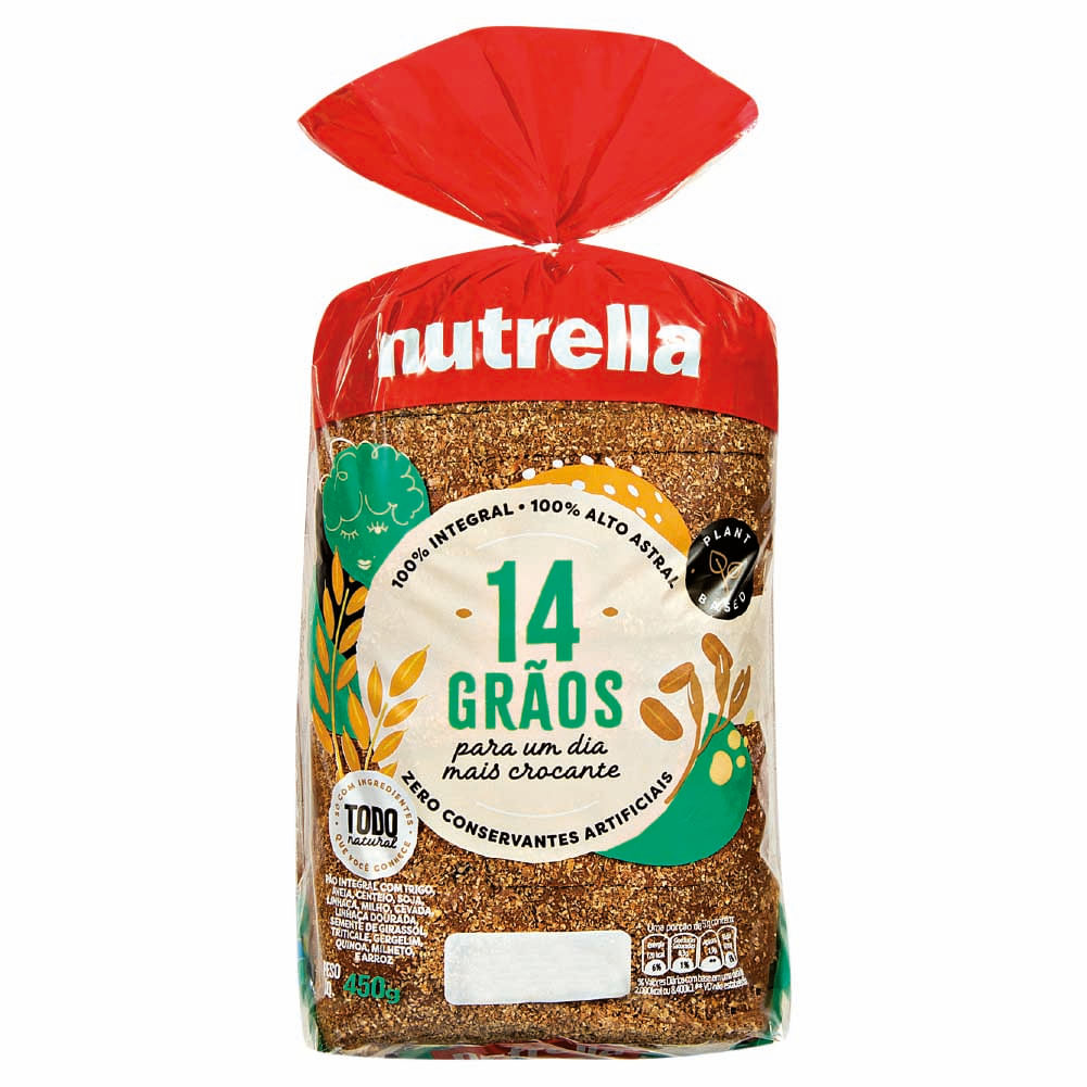 Pão de Forma 100% Integral 14 Grãos Nutrella 450g