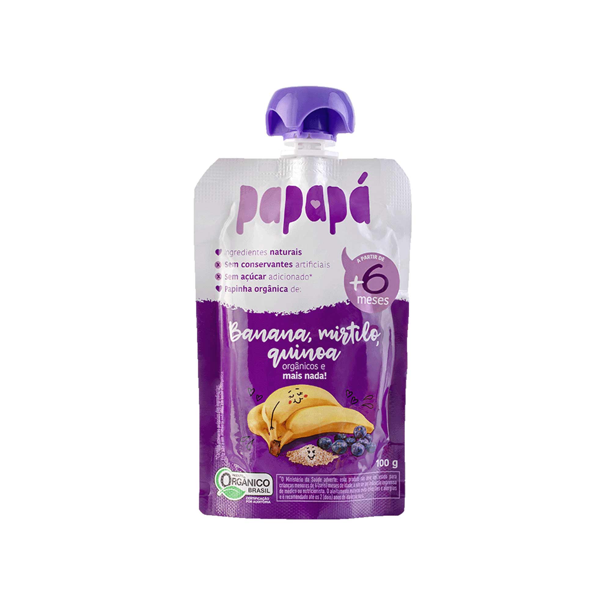 Purê de Frutas Banana e Mirtilo com Quinoa Orgânico Papapá 100g