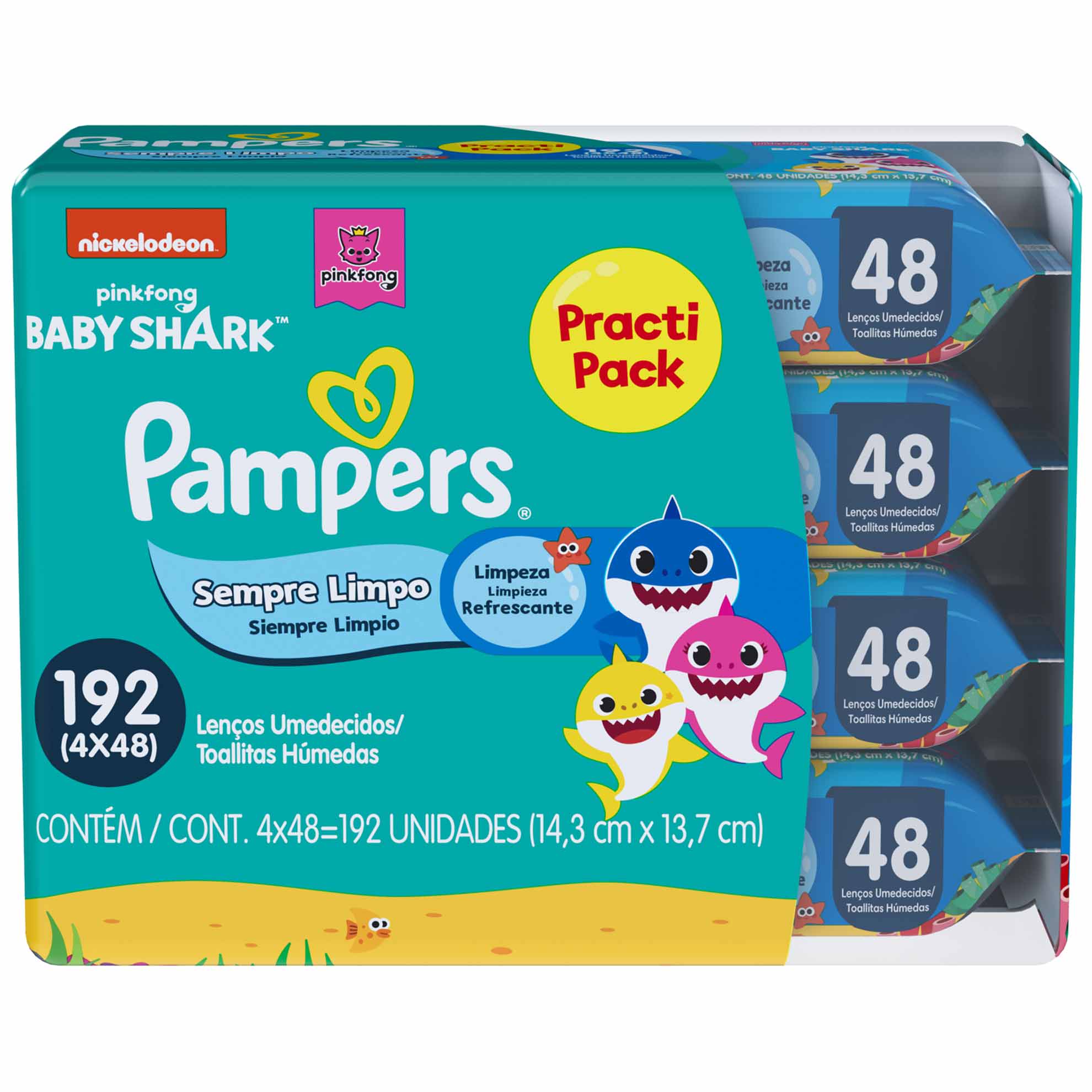 Conjunto Lenços Umedecidos Pampers Sempre Limpo Baby Shark 192 unidades