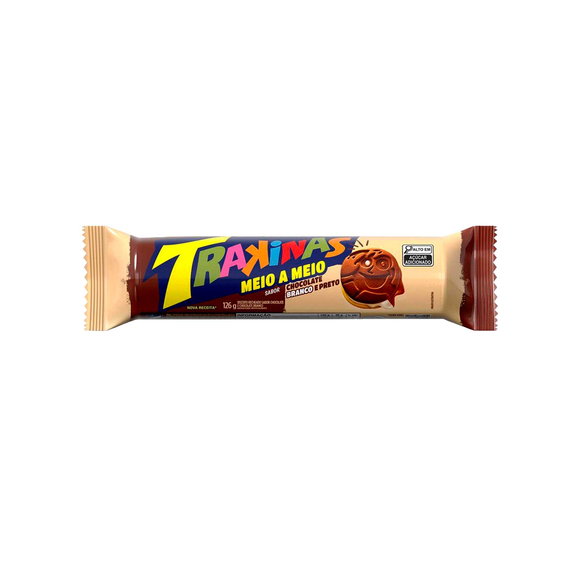 Biscoito Recheado Meio a Meio Chocolate Preto e Chocolate Branco Trakinas 126g