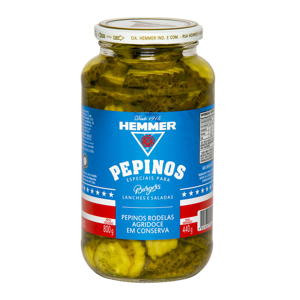 Pepino em Rodelas Especial para Burguers Hemmer 440g