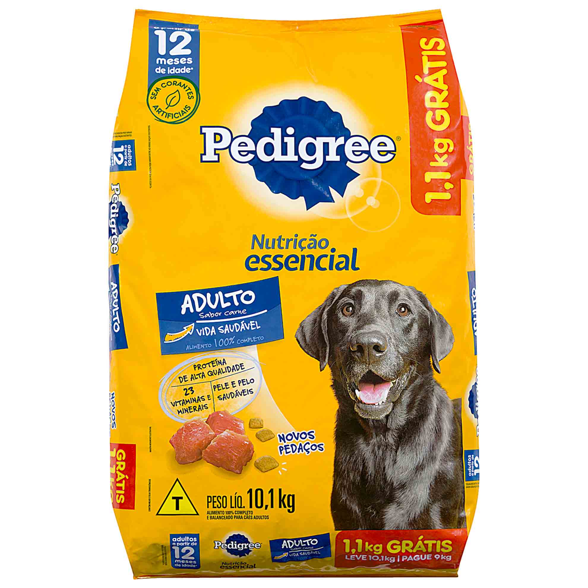 Ração para Cães Pedigree Nutrição Essencial Adultos Carne 10,1kg Embalagem Promocional