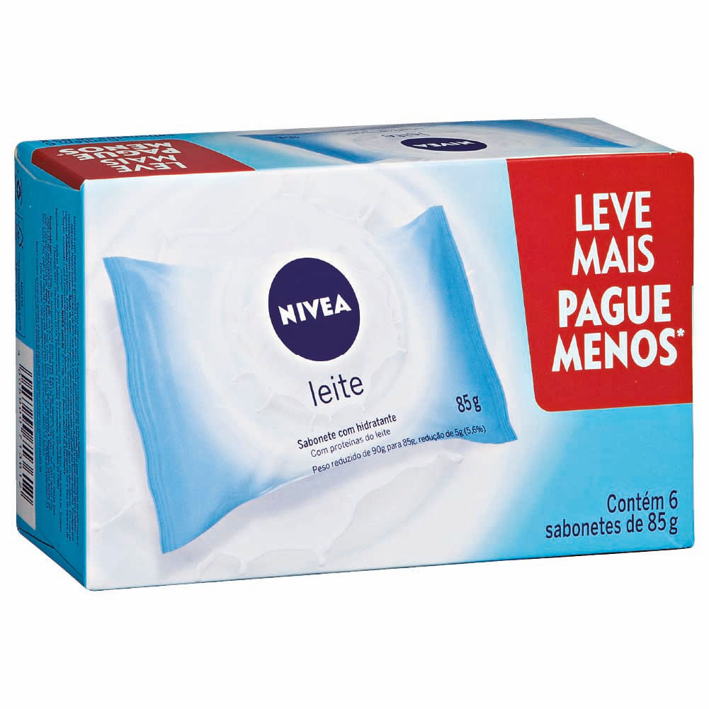 Conjunto com 6 Sabonetes em Barra Nivea Leite 85g Embalagem Promocional