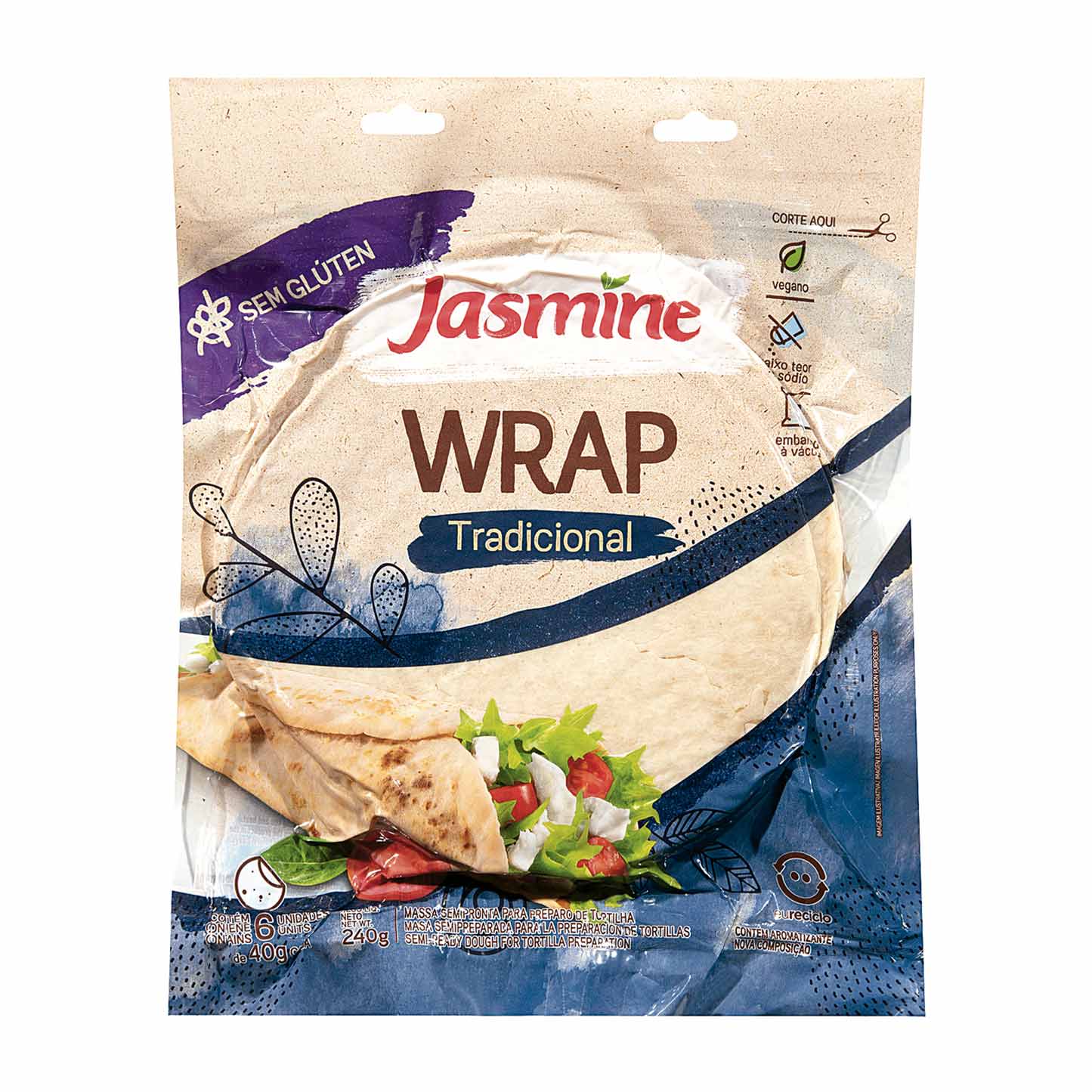 Pão tipo Tortilha Wrap Tradicional sem Glúten Jasmine 240g