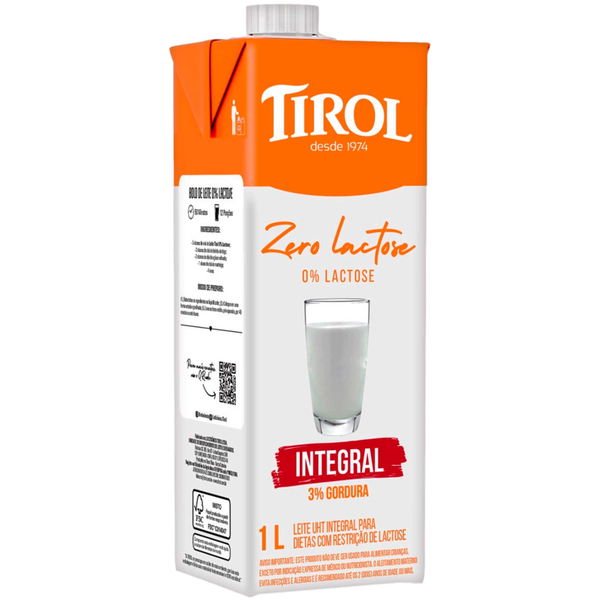 Leite UHT Integral Zero Lactose Tirol 1 Litro