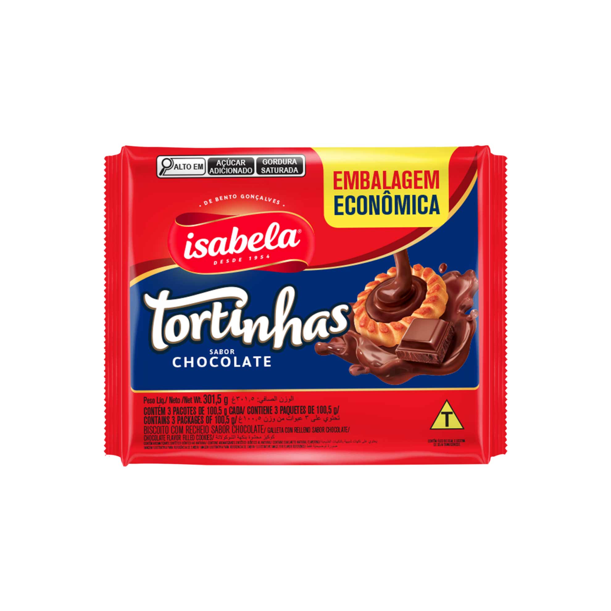 Biscoito Recheado de Chocolate Tortinhas Isabela 301,5g Embalagem Econômica