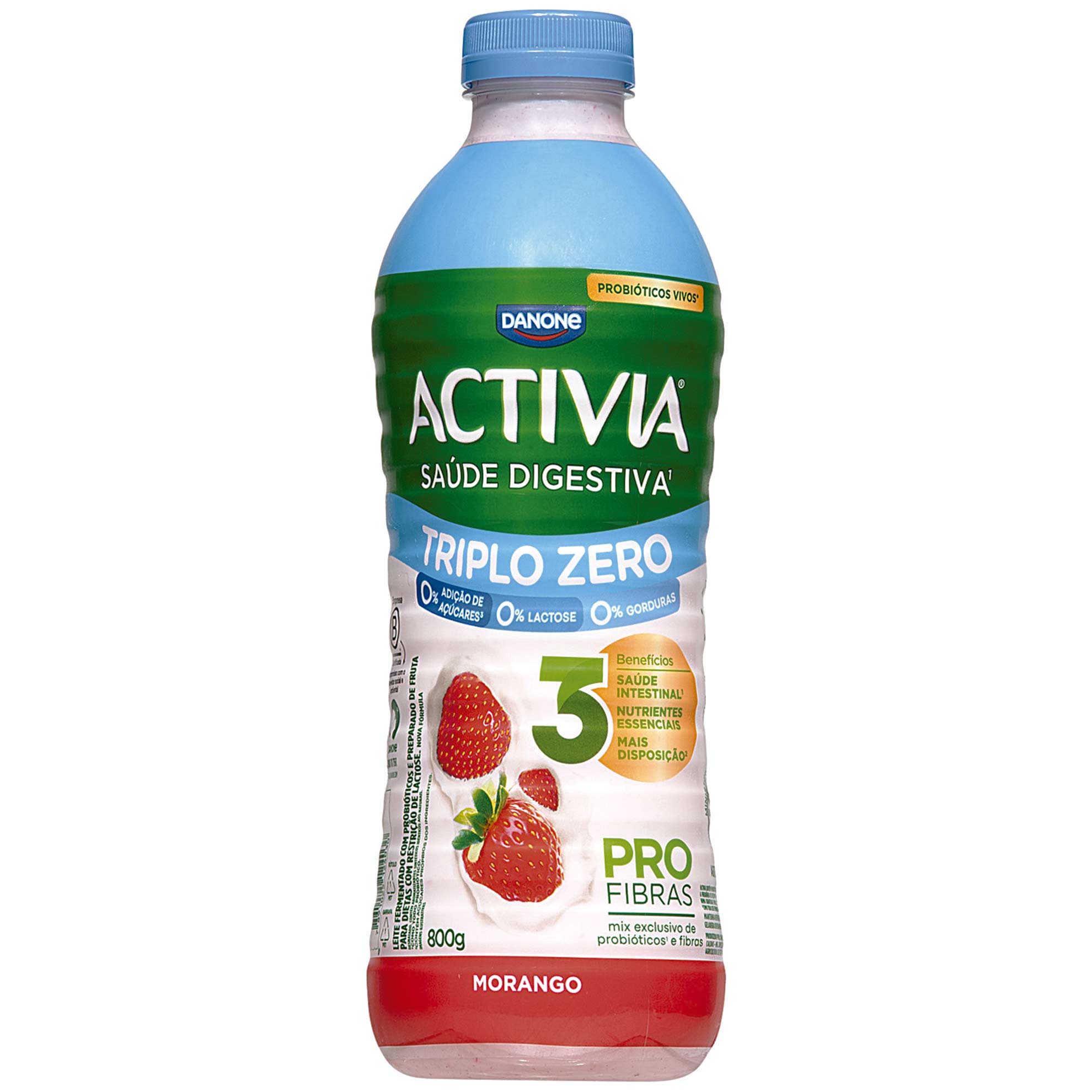 Leite Fermentado Morango Probióticos Vivos Zero Lactose Activia Danone 800g