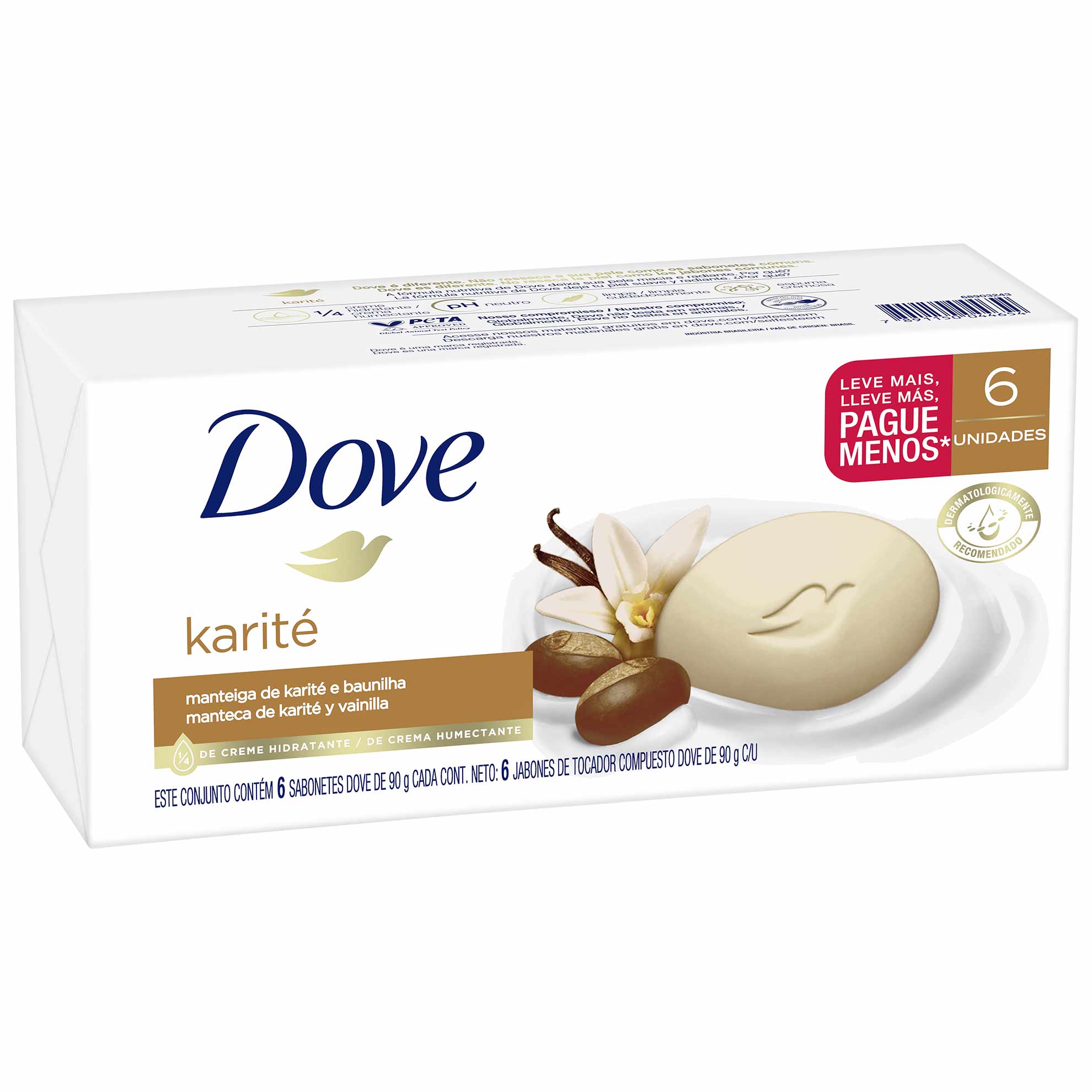 Conjunto com 6 Sabonetes em Barra Dove Karité 90g