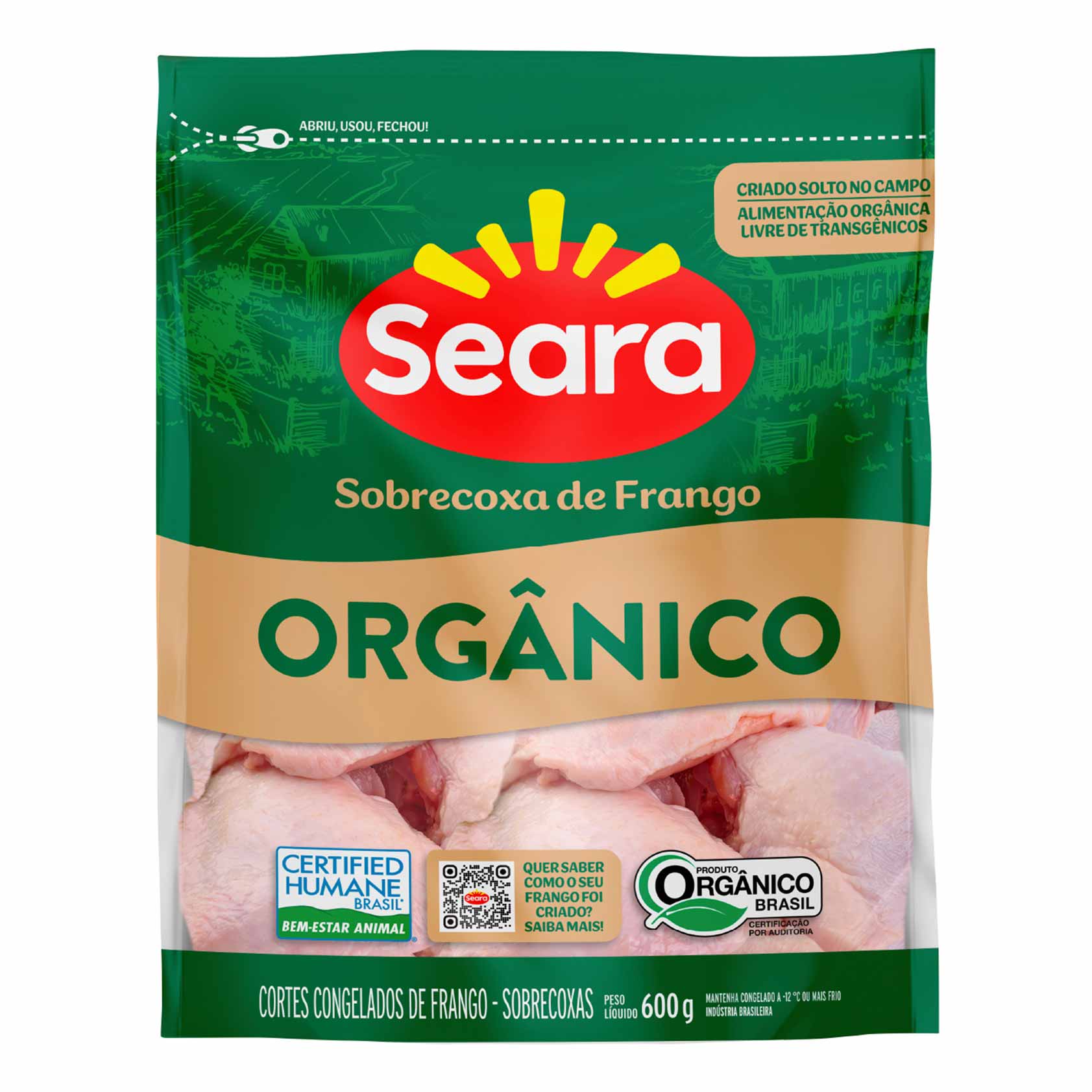 Sobrecoxa de Frango Orgânica Congelada IQF Seara 600g