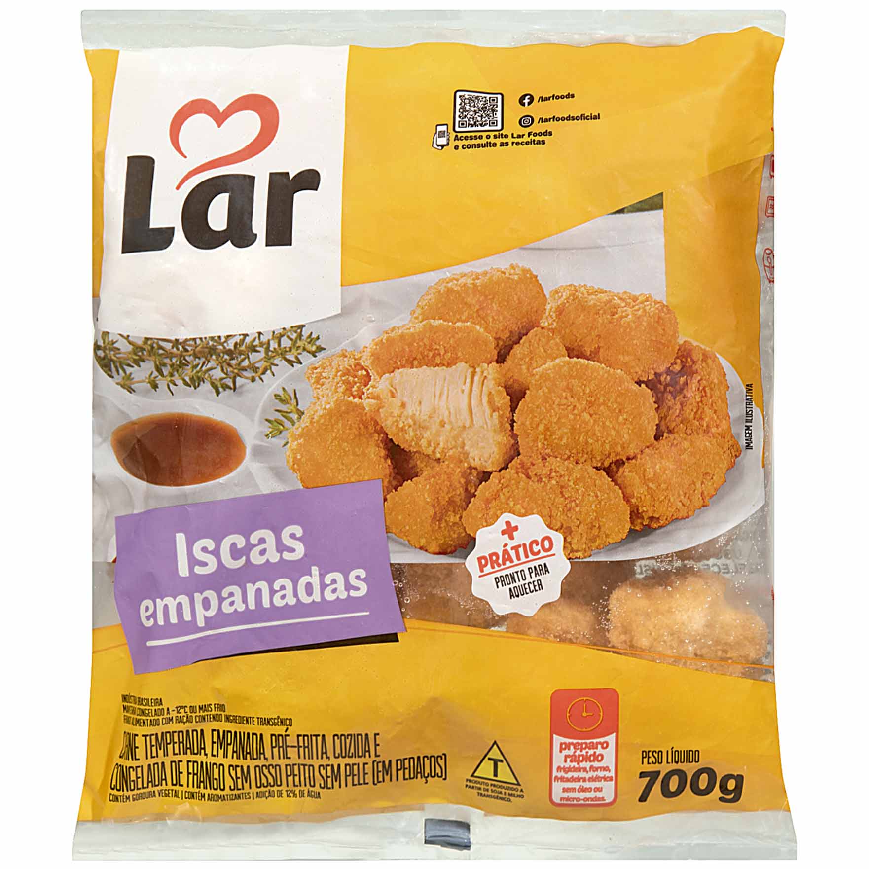 Iscas de Peito de Frango Empanadas Congeladas Lar 700g