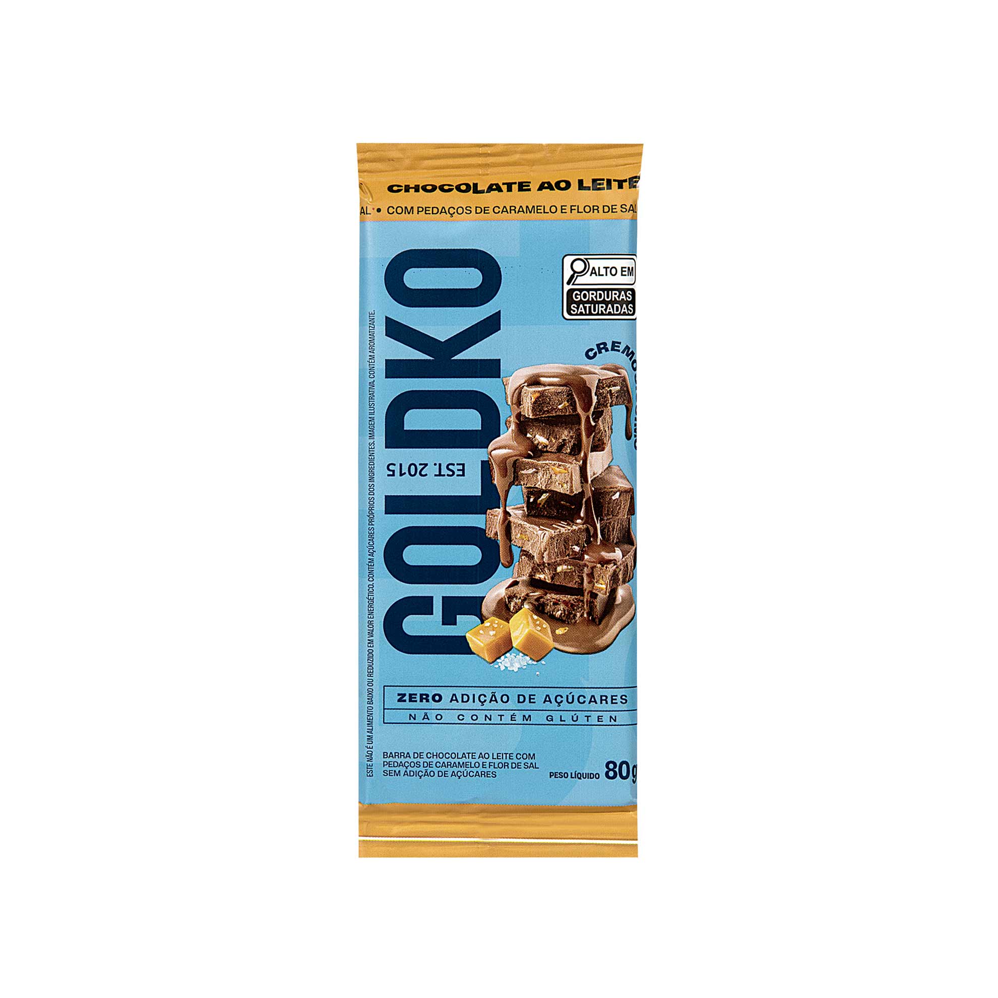 Chocolate ao Leite com Caramelo e Flor de Sal Zero Açúcares GoldKo 80g