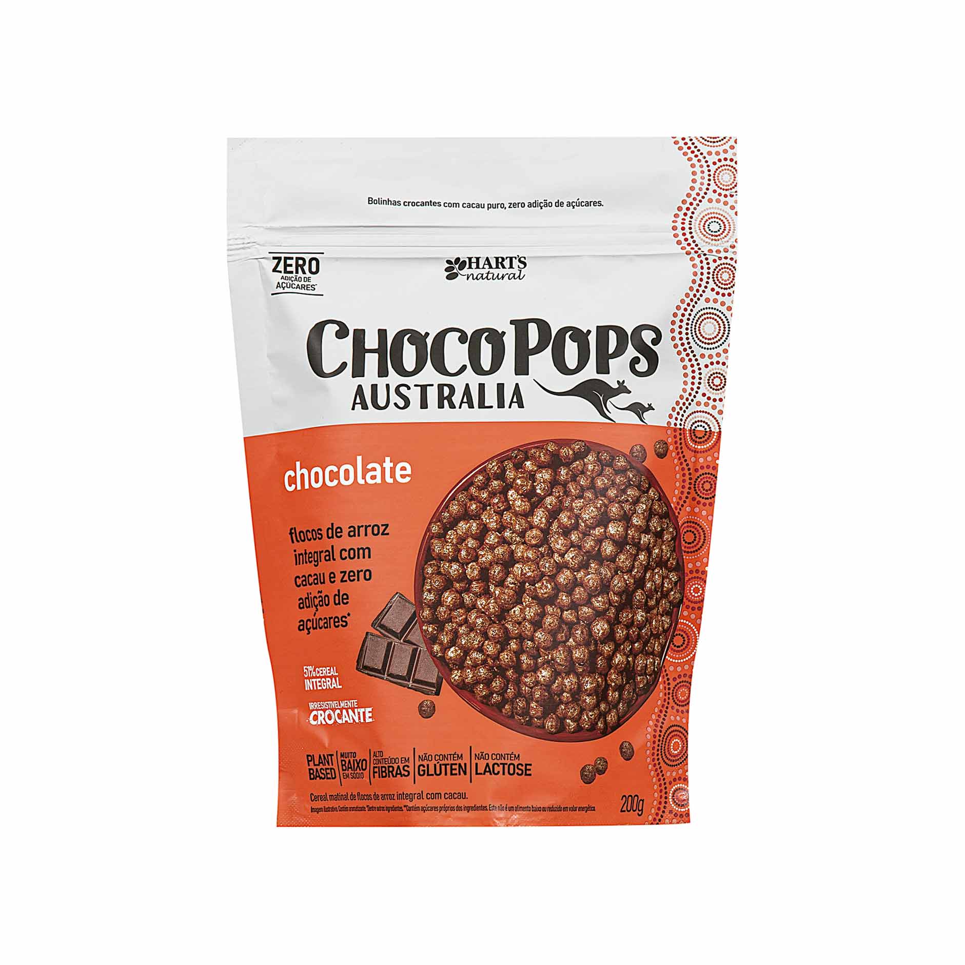 Chocopops Australia Chocolate Zero Adição de Açúcares Hart's Natural 200g