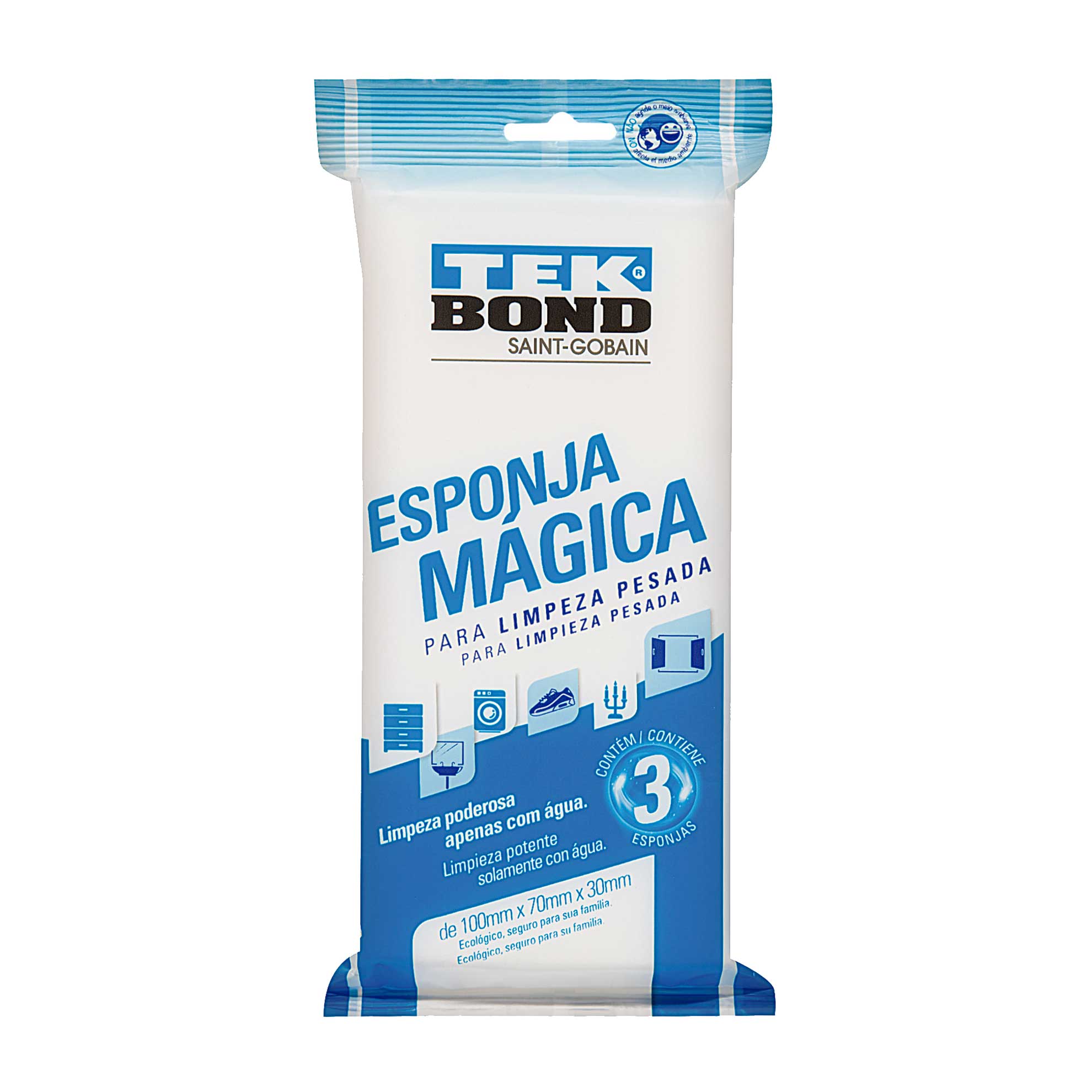 Esponja Mágica para Limpeza Pesada 3 unidades Tekbond