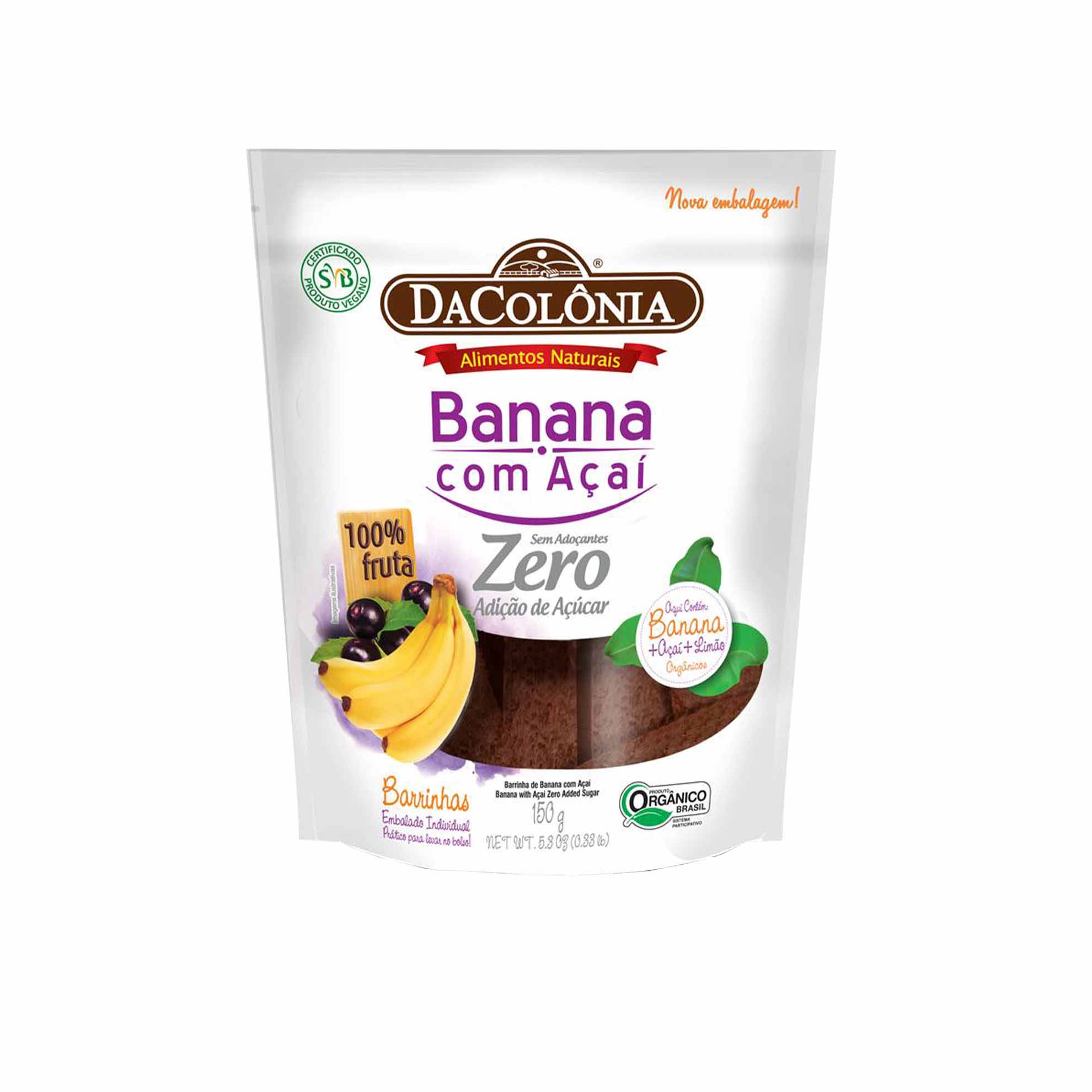 Barrinha de Banana com Açaí Zero Adição de Açúcar DaColônia 150g