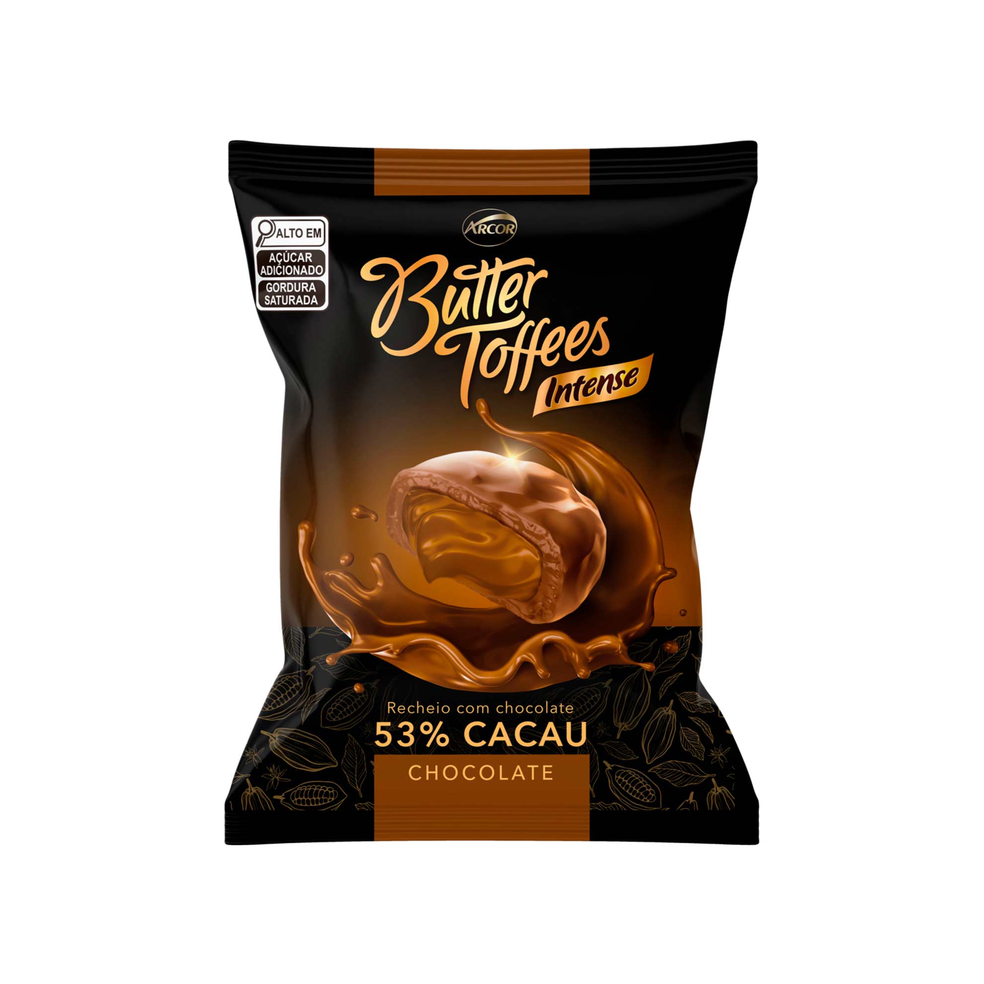 Bala sabor Chocolate Amargo 53% Cacau Butter Toffees Intense Arcor 90g