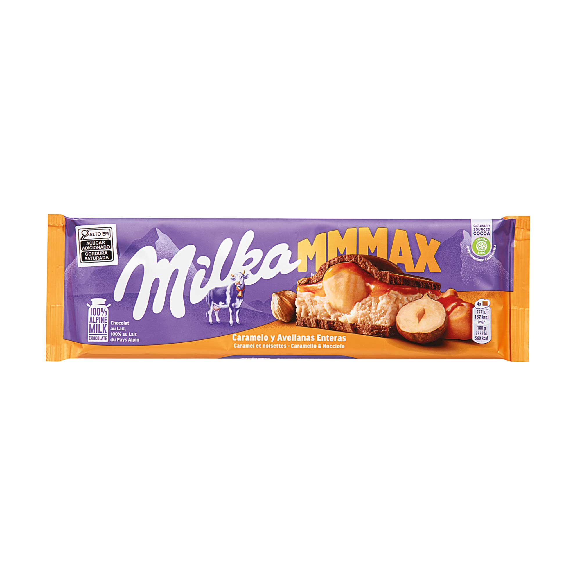Chocolate Milka MMMAX Caramelo y Avellanas Enteras 300g