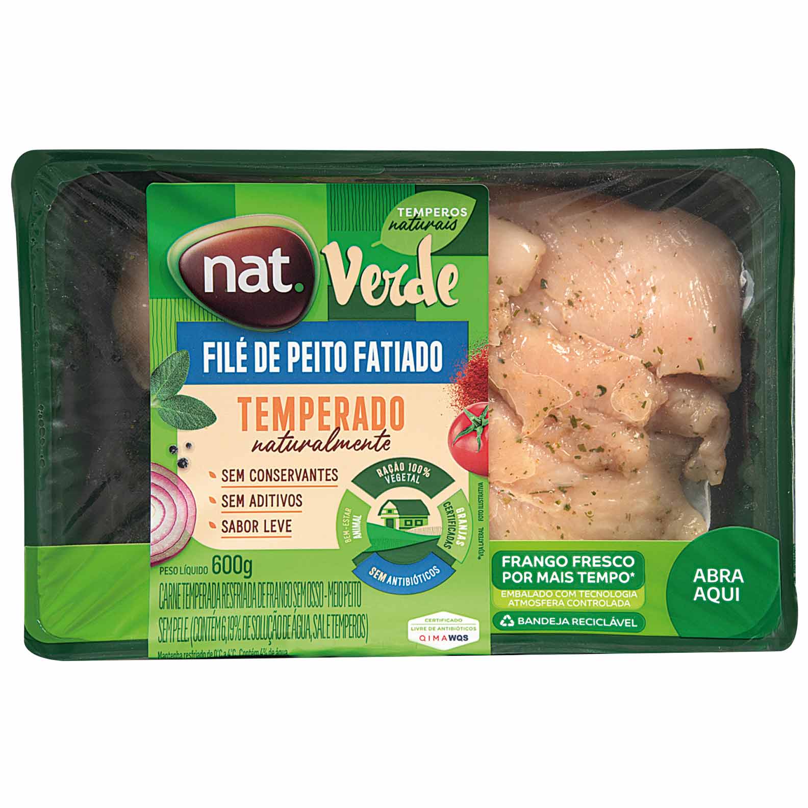 Filé de Peito de Frango Temperado Resfriado Nat Verde 600g