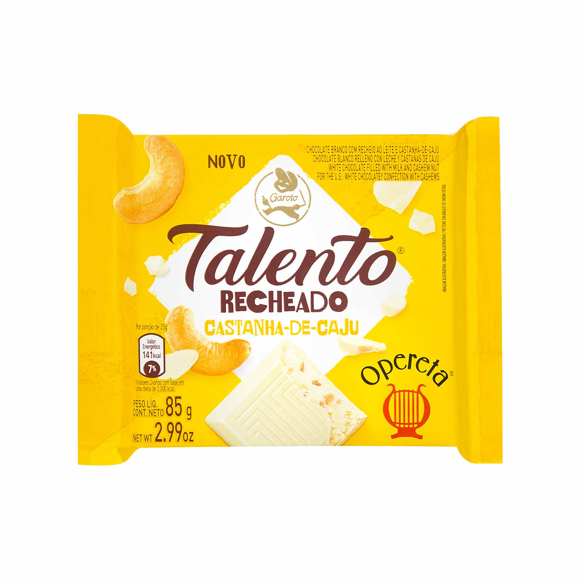 Chocolate Talento Garoto Branco Recheado Castanha-de-caju 85g