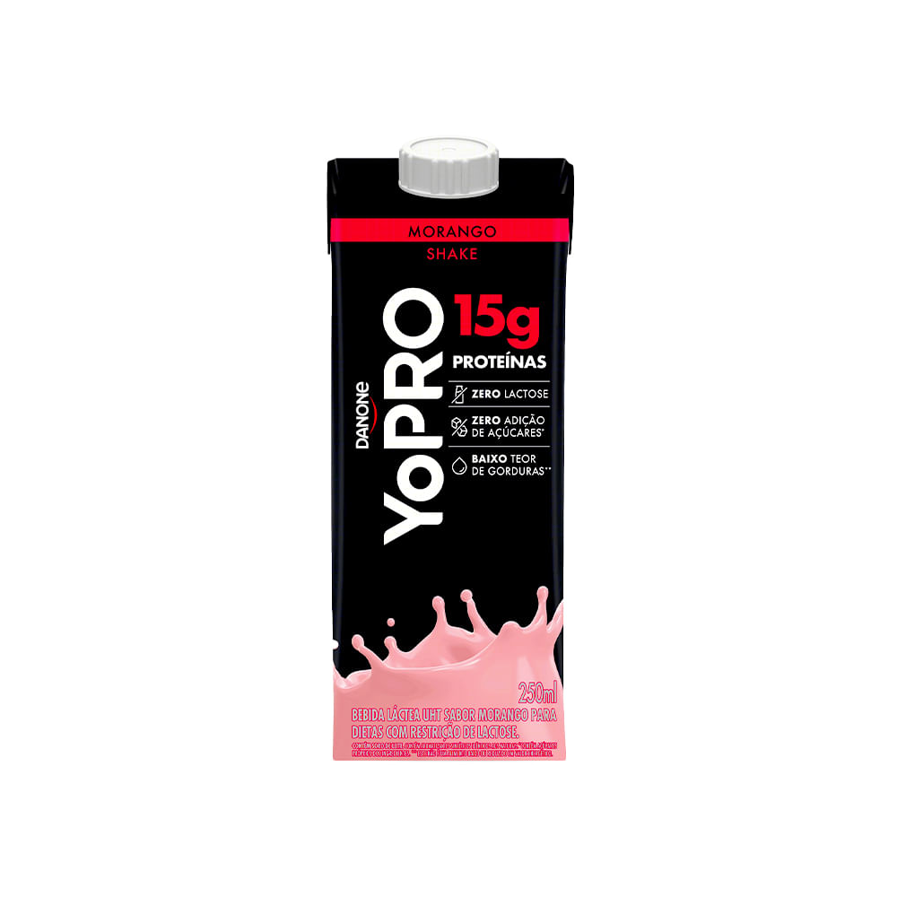 Bebida Láctea de Morango Shake Zero Lactose 15g Proteínas YoPRO Danone 250ml