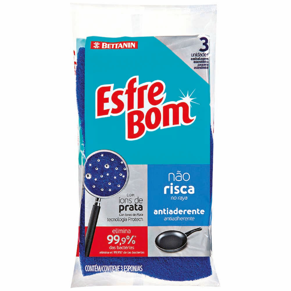 Conjunto com 3 Esponjas Não Risca Azul EsfreBom