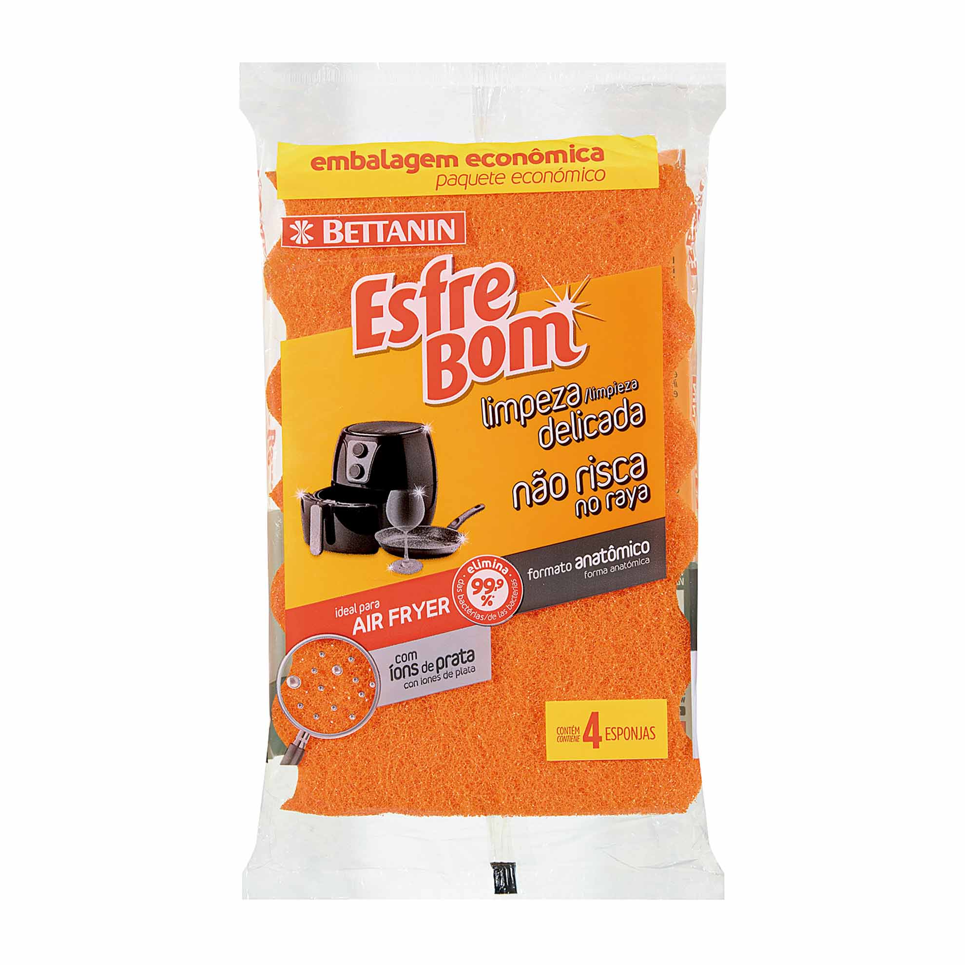 Conjunto com 4 Esponjas Limpeza Delicada EsfreBom Bettanin Embalagem Promocional