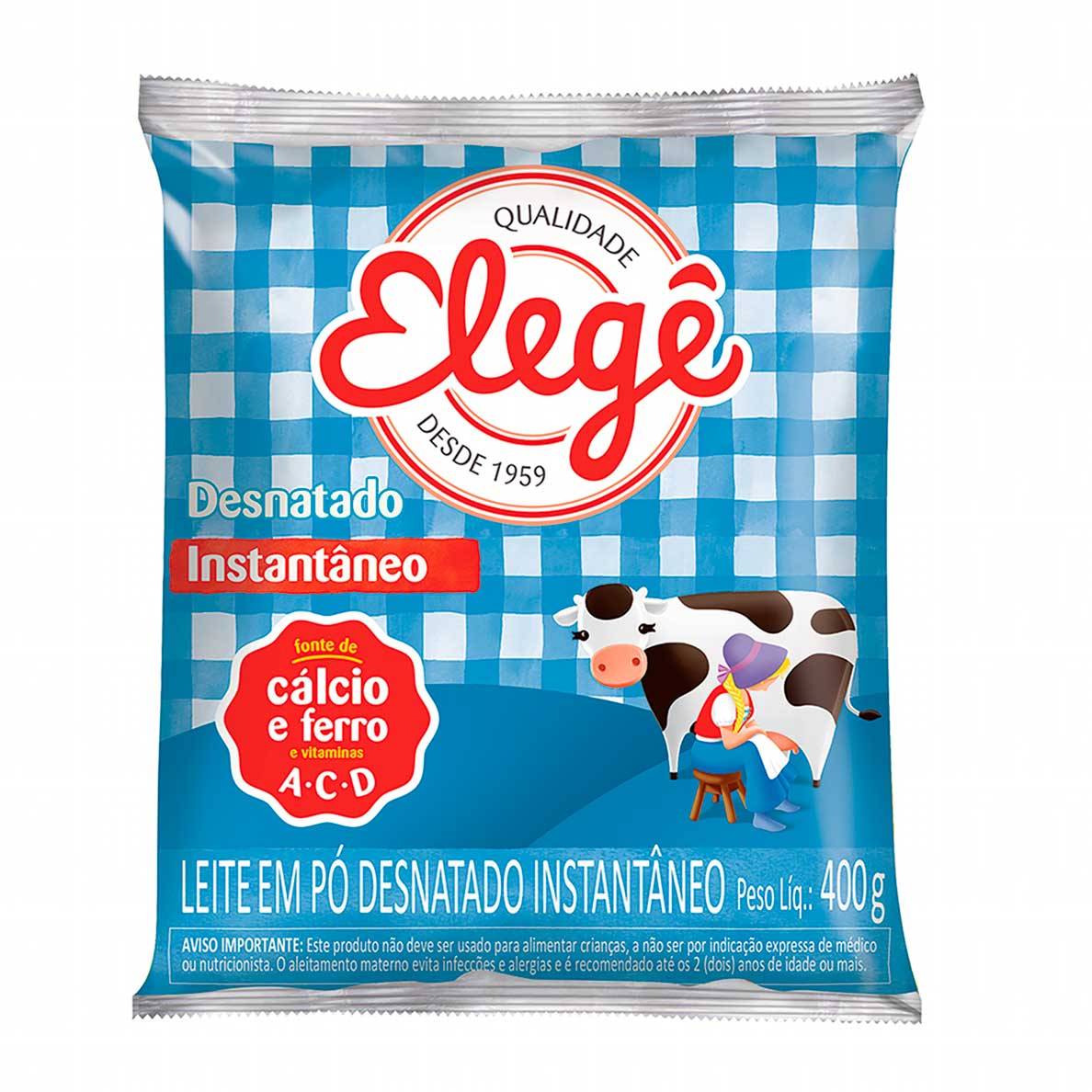 Leite em Pó Desnatado Instantâneo Elegê 400g